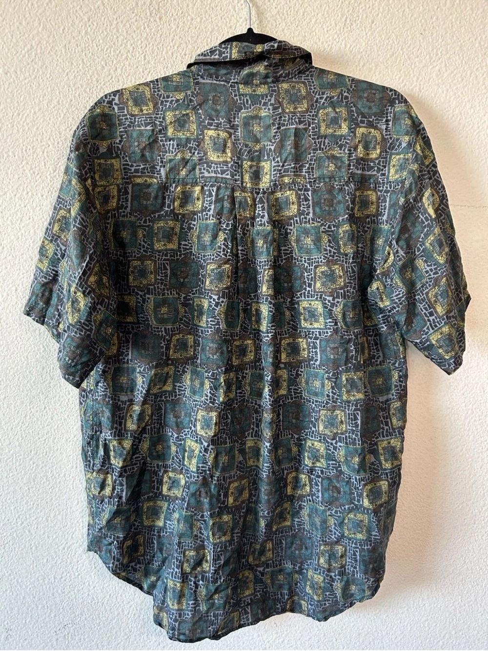 Vintage Crepros 100% Silk Shirt Mens S Geometric Abstract 90s Button Up AOP - Picture 12 of 14